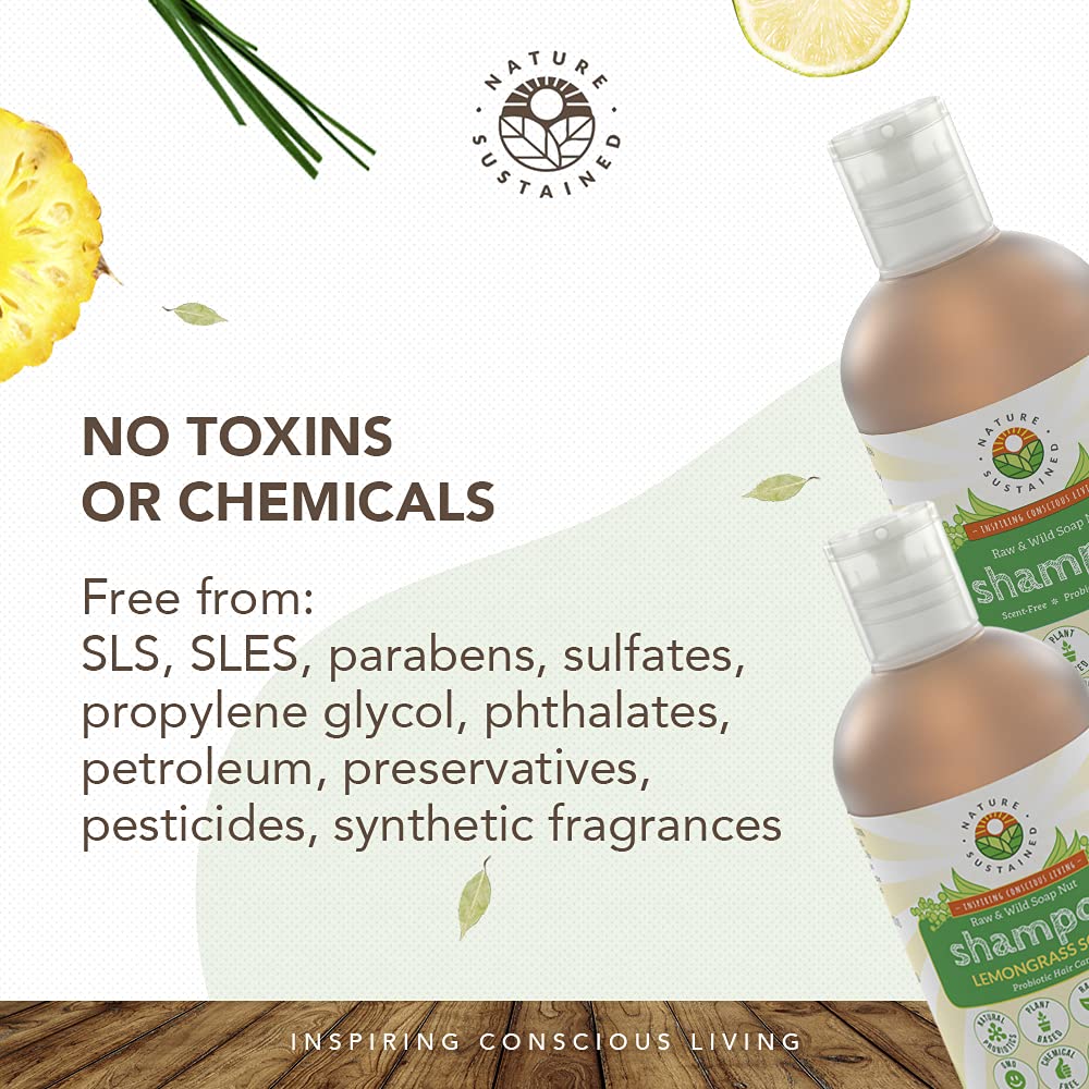 Nature Sustained Natural Shampoo - Organic, Raw & Wildcrafted with Probiotics, Hypoallergenic Natural & Sulfate Free Shampoo for Sensitive Scalp, Dry Hair, Dandruff, Eczema & Psoriasis, 9oz, Original