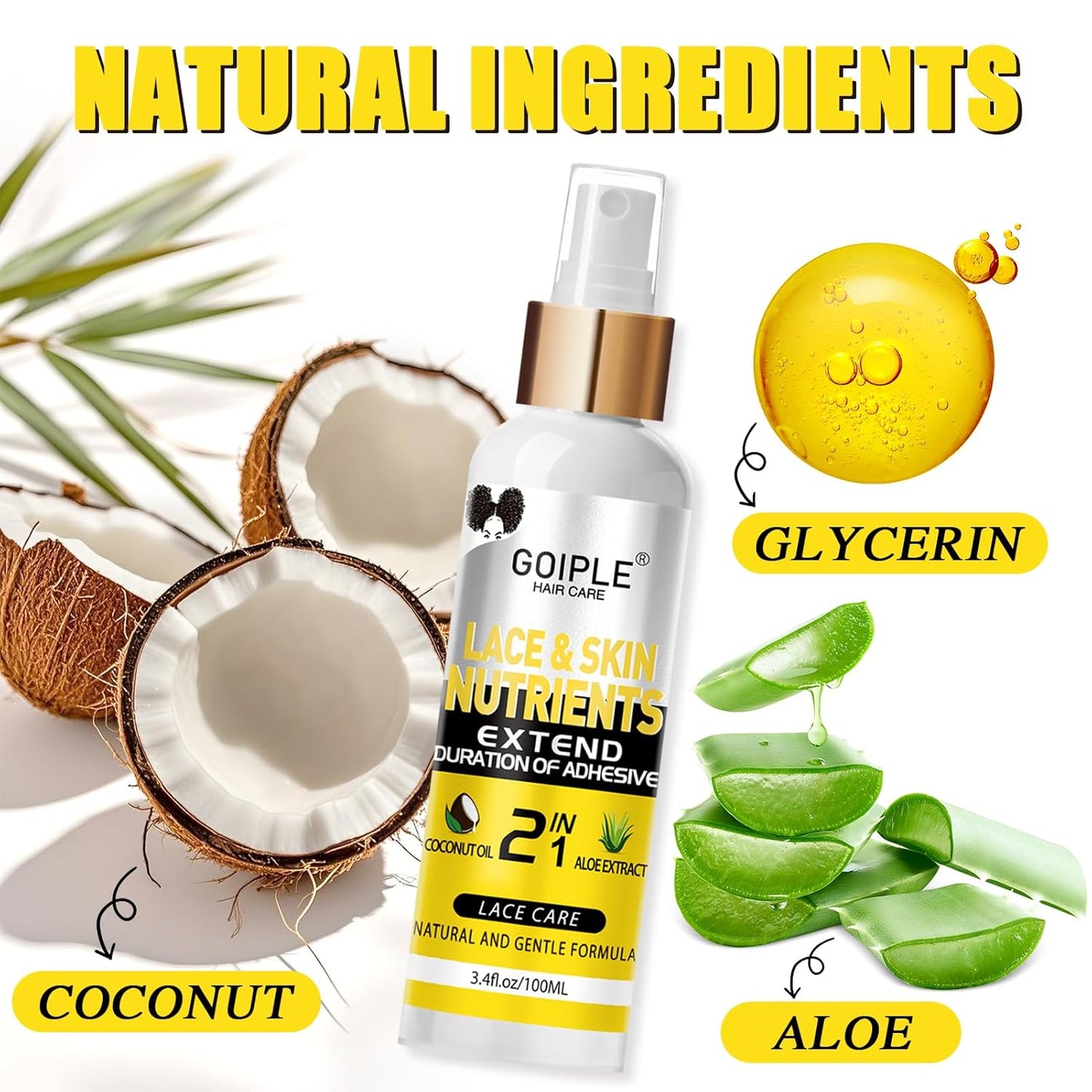 Goiple Wig Glue for Lace Front Wigs, Waterproof Lace Front Wig Glue for Wigs, Strong Hold Transparent Lace Adhesive for Hair Replacement Invisible Hair Bonding Wig Adhesive(1.28 fl oz)