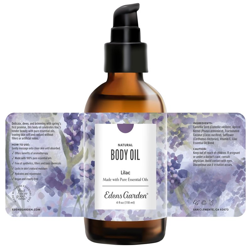 Edens Garden Lilac Body Oil – Bath, Body & Massage Oil with Pure Essential Oils & Vitamin E, Moisturizing Floral Aromatherapy for Skincare, 4 fl oz (118 ml)