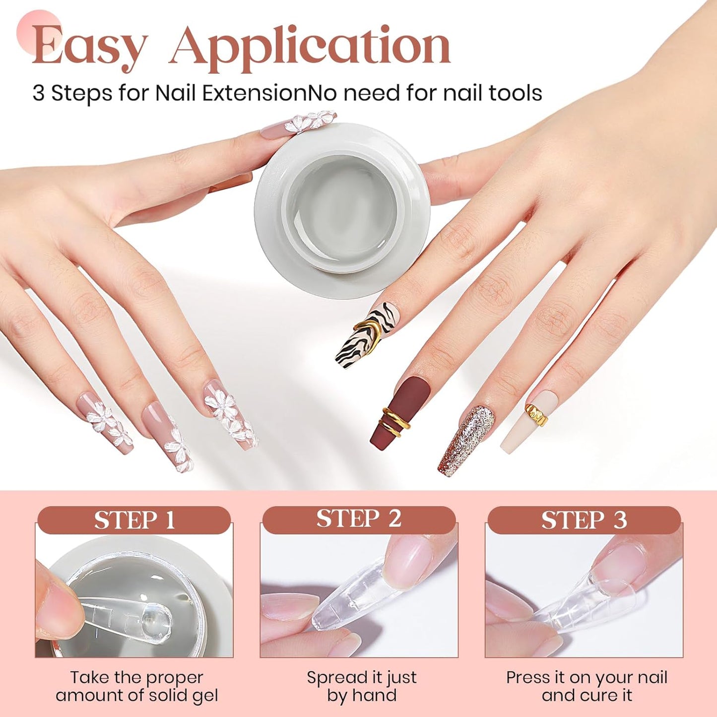 MIZHSE Solid Builder Gel for Nails, Clear Non-Sticky Sculpting Gel, 3D Nail Art Carving Building Modeling Hard Nail Extension Soak Off UV/LED Nail Art Salon Home DIY 15g
