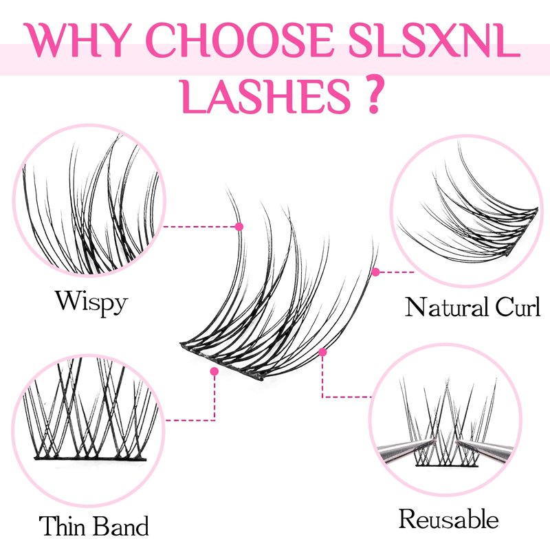 SLSXNL Lash Clusters Wispy Natural D Curl Eyelash Extension DIY 10-12MM Mixed Fluffy Individual Lashes Thin Band 110pcs,10mm 11mm 12mm False Eyelashes