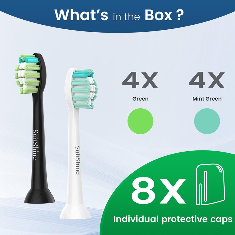 SuitShine Replacement Toothbrush Heads Compatible with Philips Sonicare and More Click-on Handles 8 Pack Blackwhite