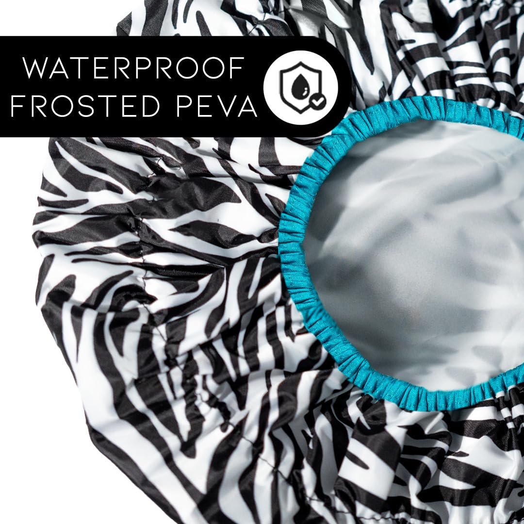 Reusable Shower Cap & Bath Cap & Lined, Oversized Waterproof Shower Caps Large Designed for all Hair Lengths with PEVA Lining & Elastic Band Stretch Hem Hair Hat - Fashionista Deco Dots