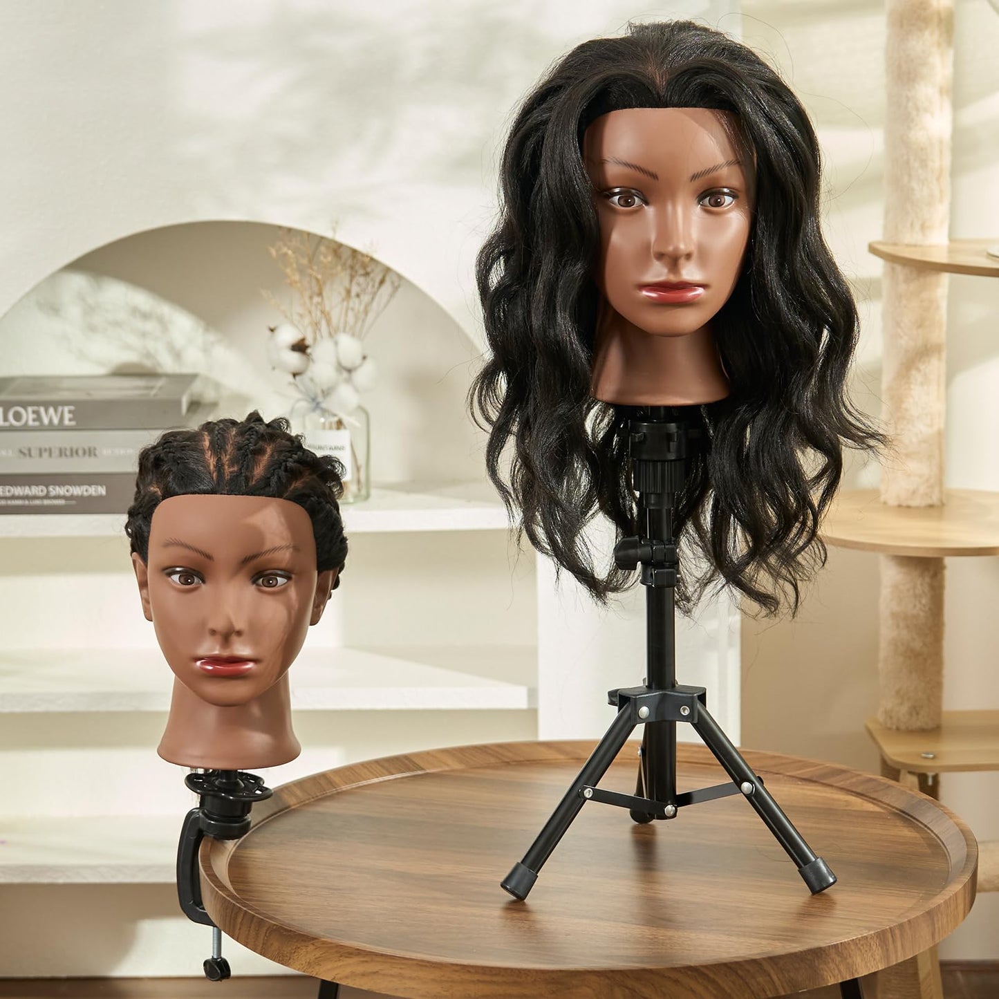 20-22" Mannequin Head,100% Real Human Hair Mannequin Head, Braiding Cosmetology Manikin Doll Head for Hair Styling Training with Table Clamp,Braiding Set(Light brown) Hair Extensions