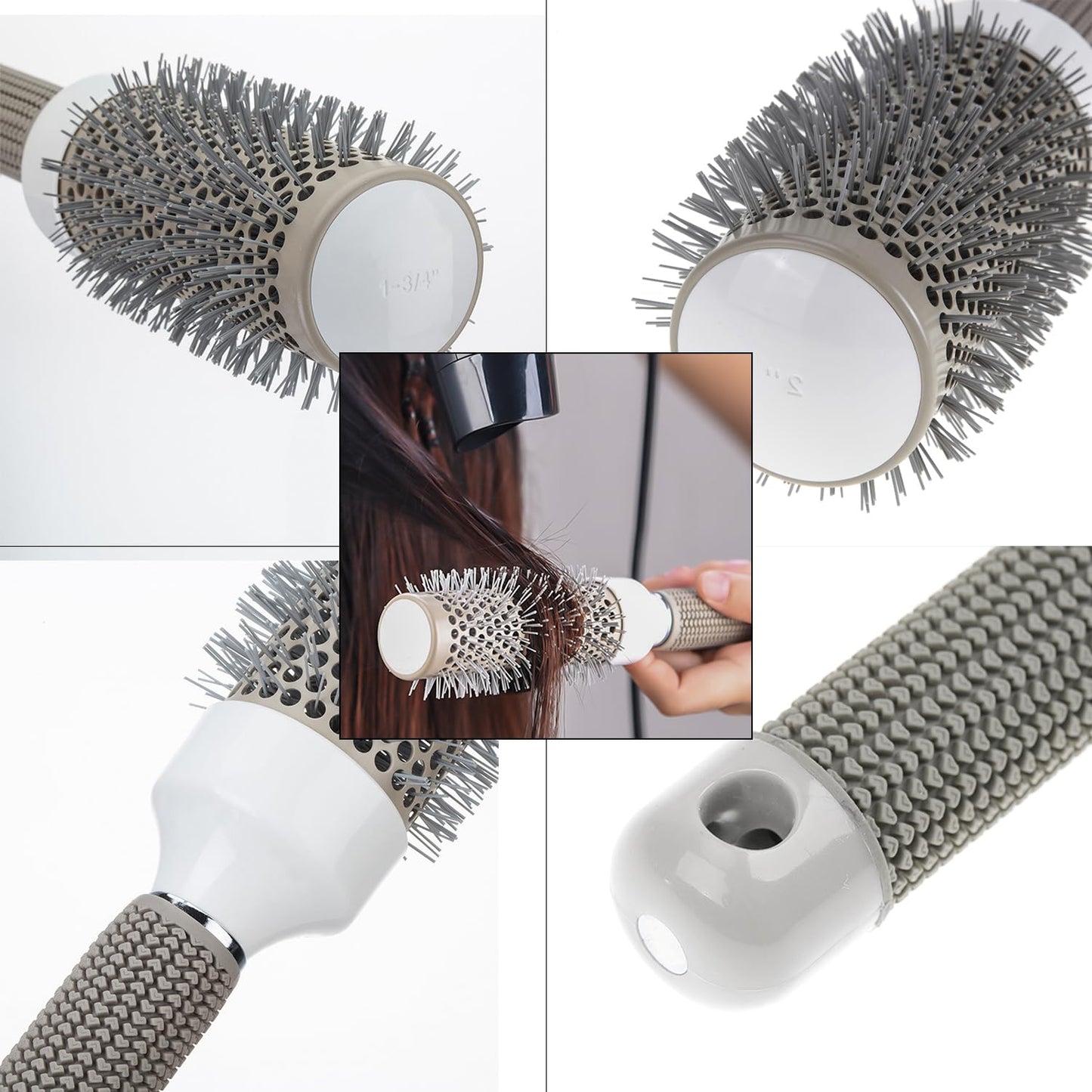 Round Brush Set for Blow Drying, with Boar Bristle Vented Curved Detangling Hair Brush, Thermal Ceramic & Ionic Tech Reduce Frizz Hair, Makes Hair More Smooth and Shiny for Curling & Straightening