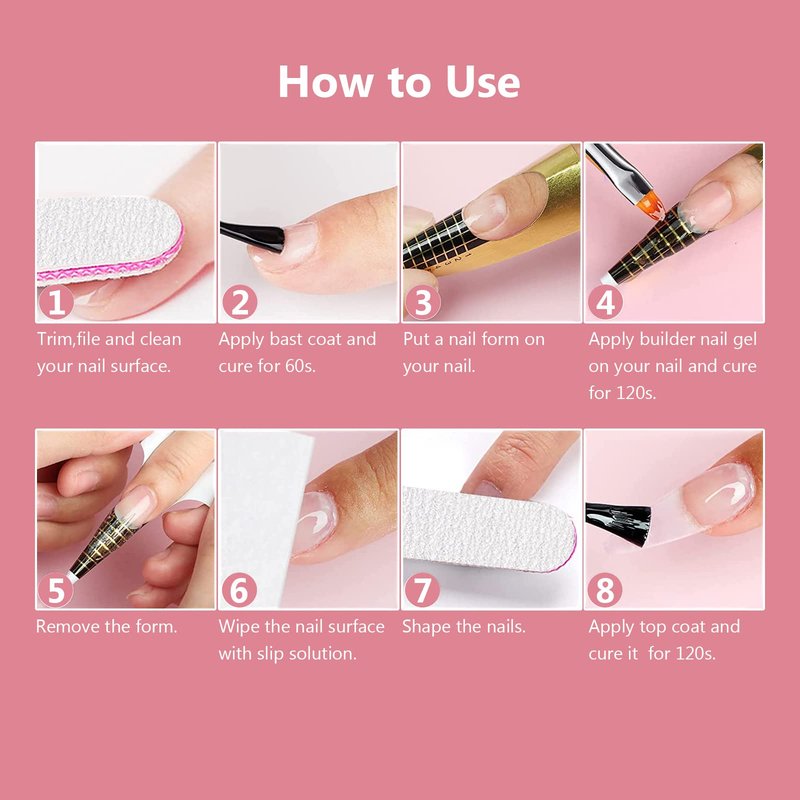 X&D Gel Nail Polish Kit - UV Polygel 2 Bottles Quick Dry 100g Natural Clear Color Nail Extension with Nail Forms, File, Acrylic Brush (Transparent & Nude Pink)