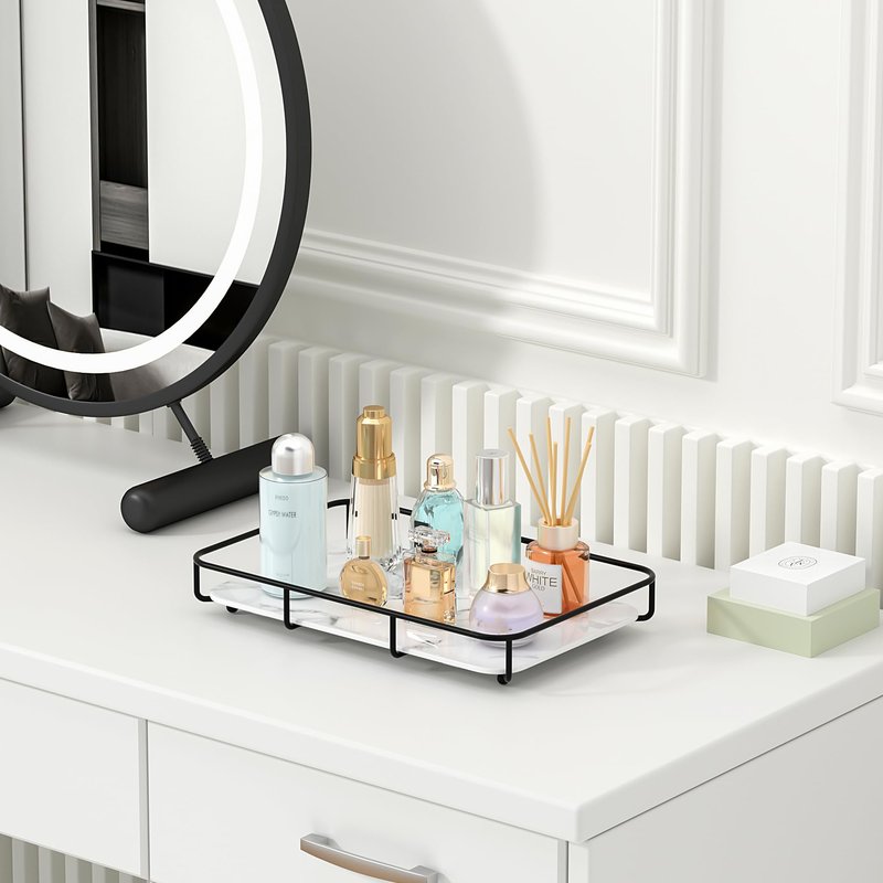 Dobbyby Bathroom Organizer Countertop Perfume Organizer Makeup Organizer Cosmetics Storage Display Rack Vanity Tray Dresser Stainless Steel Gold Shelf Wooden Tray