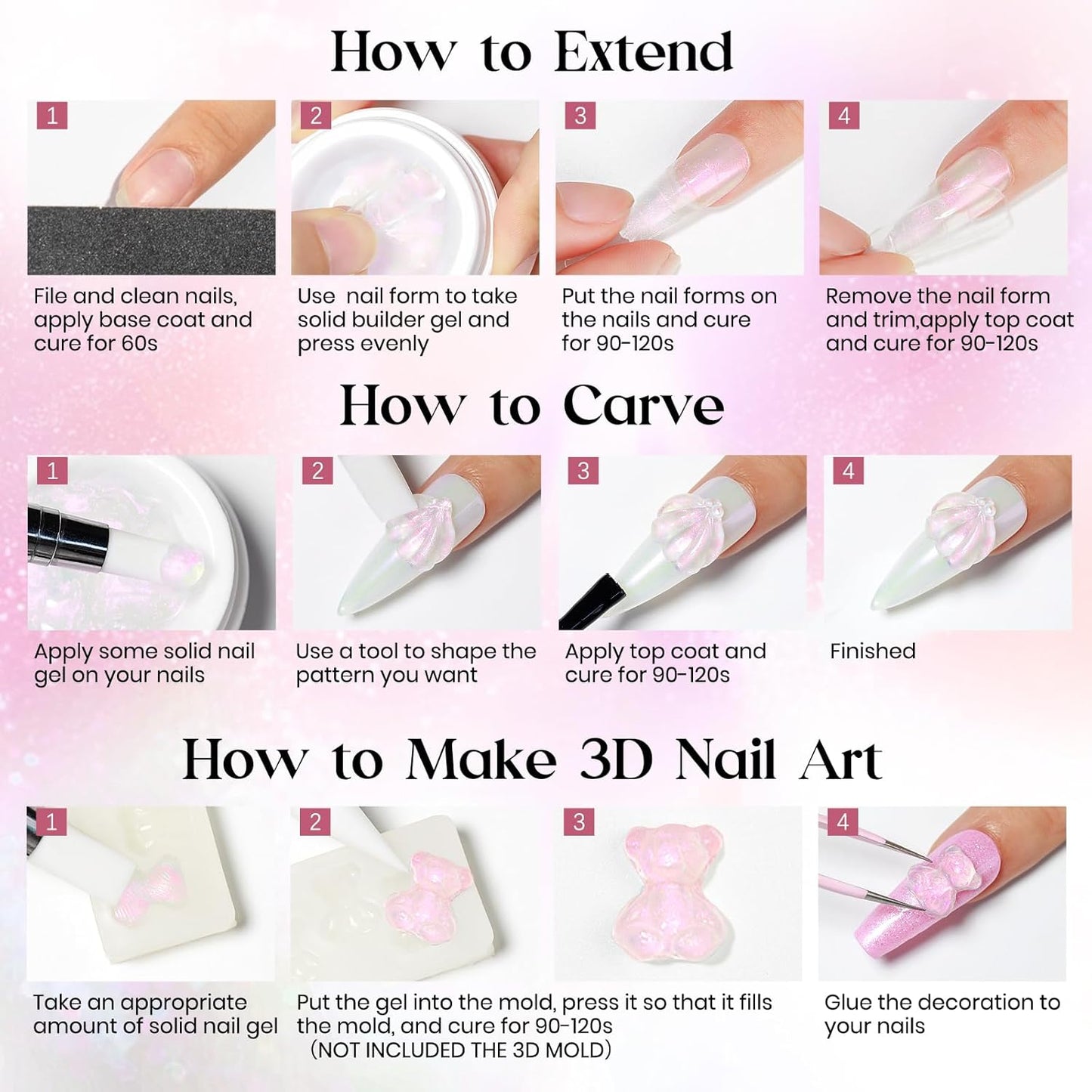 MIZHSE Solid Builder Gel for Nails, Clear Non-Sticky Sculpting Gel, 3D Nail Art Carving Building Modeling Hard Nail Extension Soak Off UV/LED Nail Art Salon Home DIY 15g