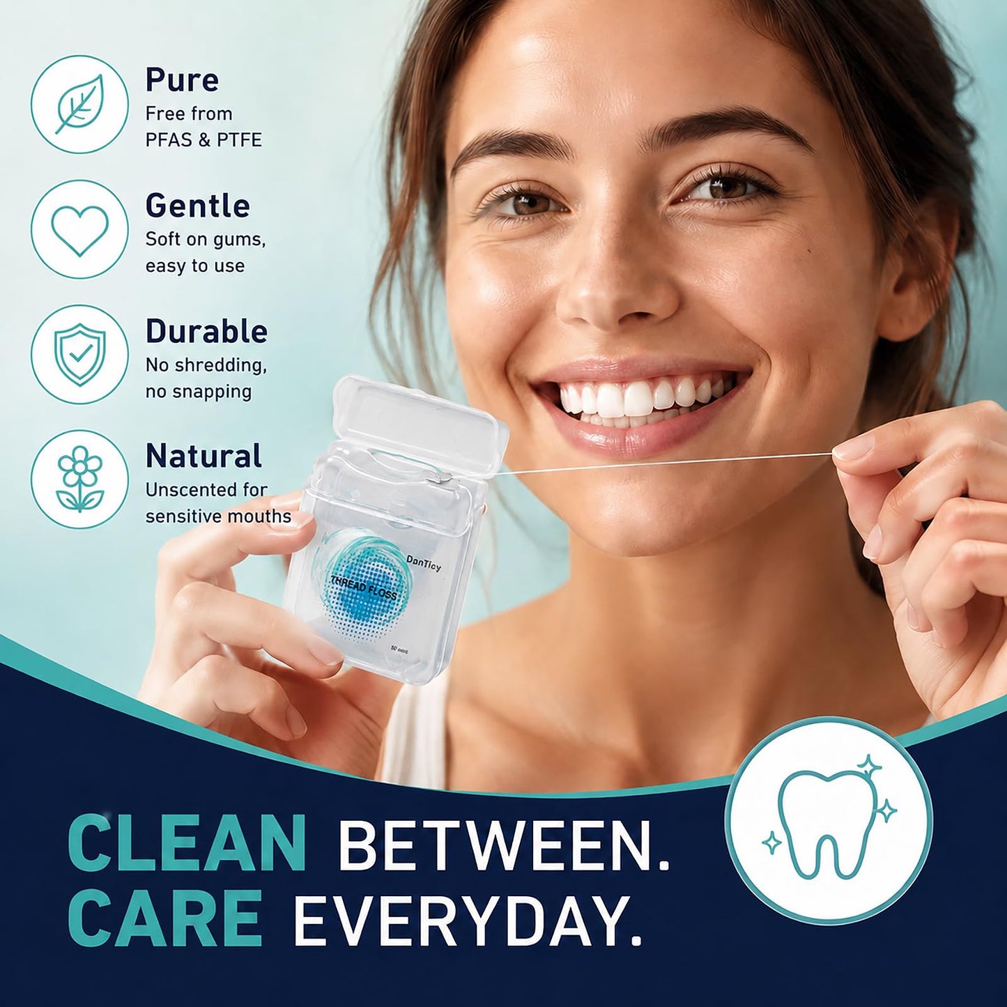 2-in-1 Threader Floss for Braces & Bridges, 100 Pre-Measured Expanding Strands, Stiffened Tip & Fluffy Tail Dental Floss for Deep Cleaning