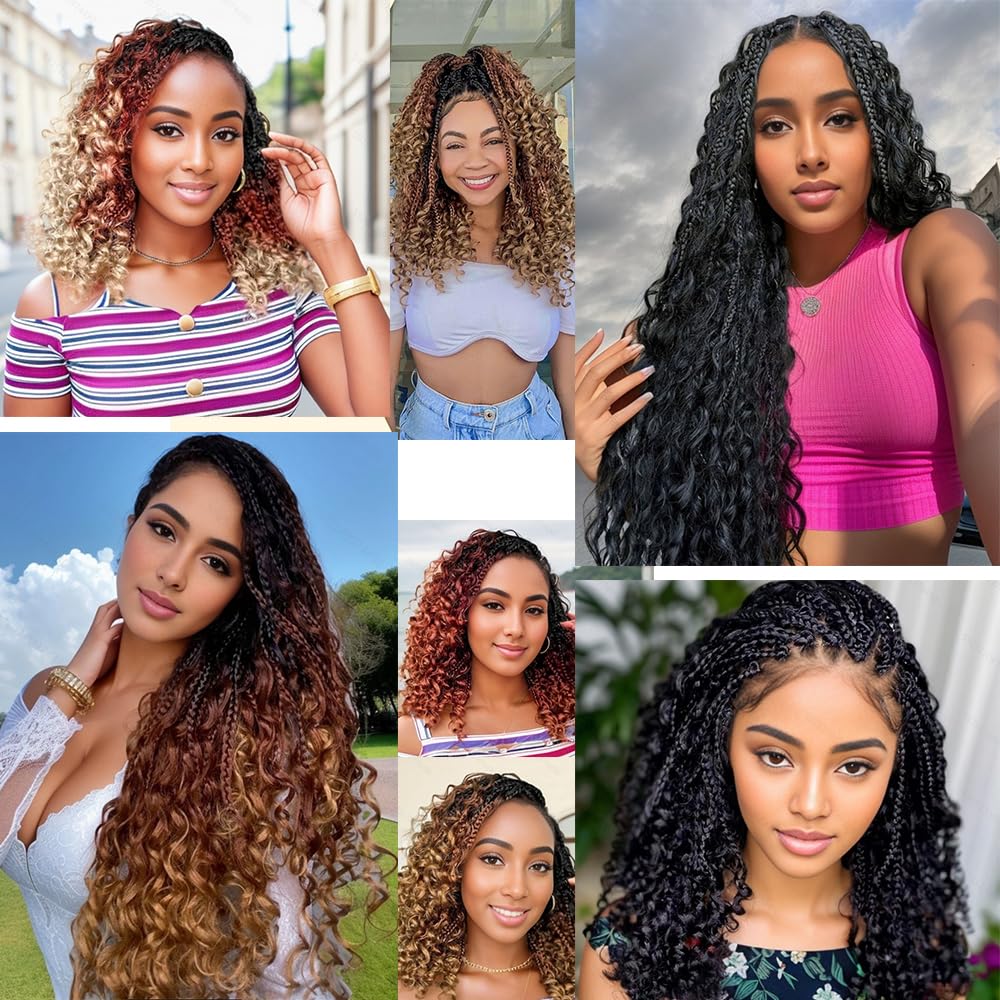 Goddess Box Braids Crochet Hair 8 Packs 3S New Goddess Box Braids Crochet Hair for Black Women Ombre Color Pre-Looped Synthetic Braiding Hair Extension for Black Women(24",8packs,1B)