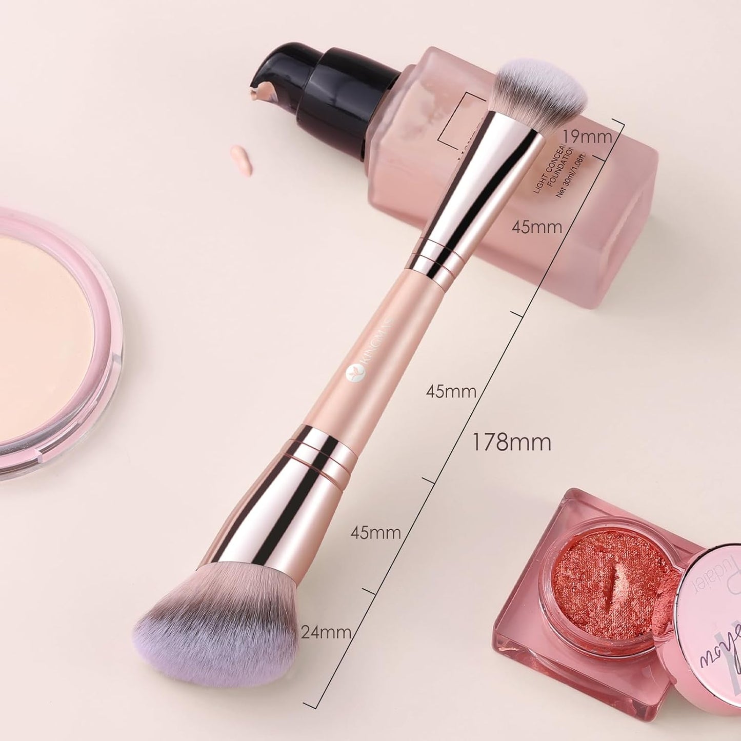 KINGMAS Foundation Makeup Brush, Double-ended Angled/Round Top Contour Brush for Beauty Blending Liquid Powder, Concealer Cream Cosmetics Blush Makeup Brush (Brown)