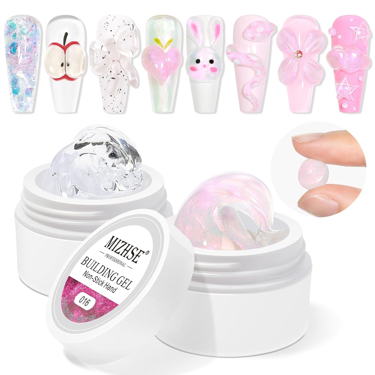 MIZHSE Solid Builder Gel for Nails, Clear Non-Sticky Sculpting Gel, 3D Nail Art Carving Building Modeling Hard Nail Extension Soak Off UV/LED Nail Art Salon Home DIY 15g
