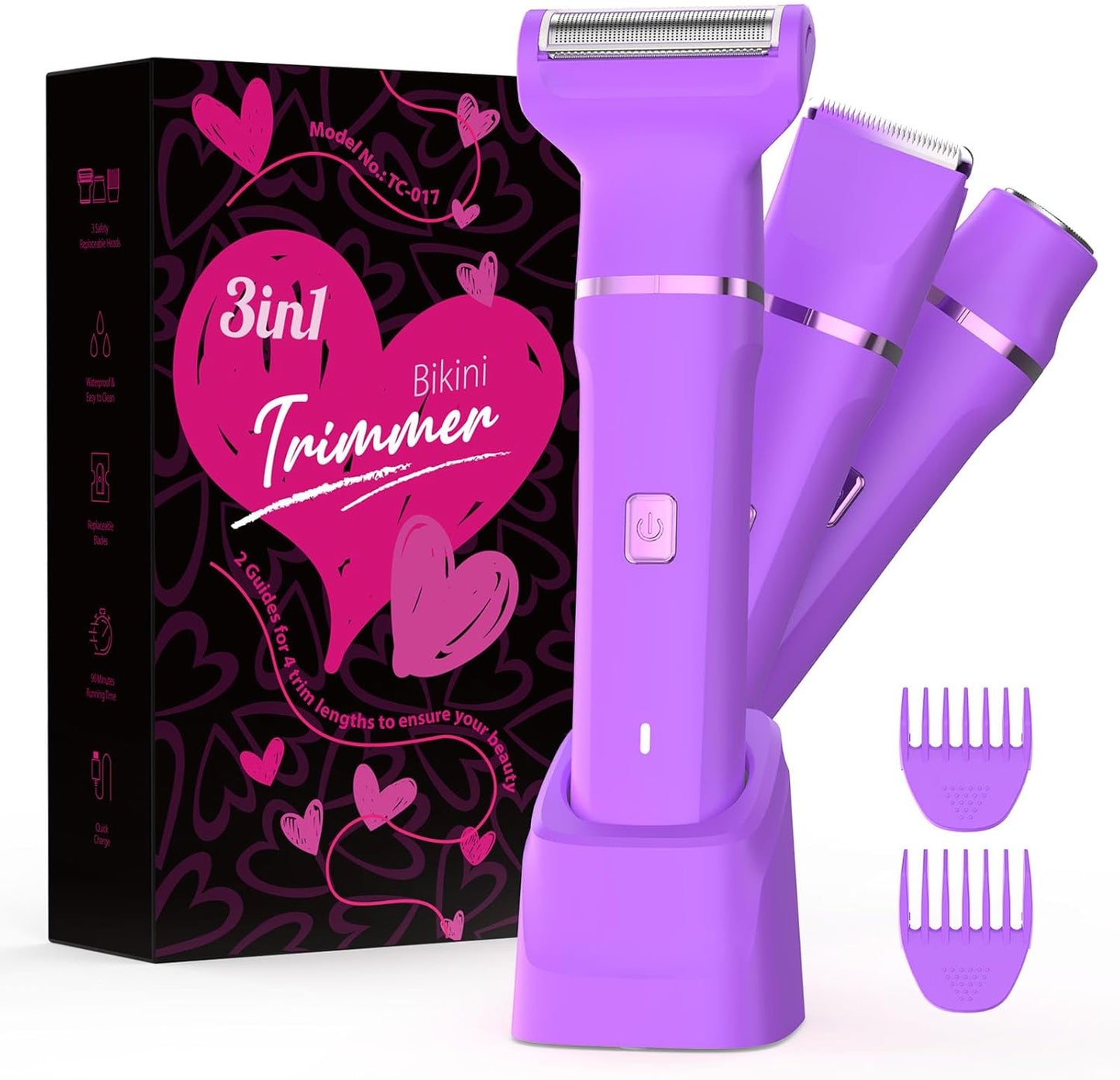 Electric Shaver for Women - Cordless Bikini Trimmer for Painless Facial Hair Removal | Low Noise, Fast Charging, Detachable Head