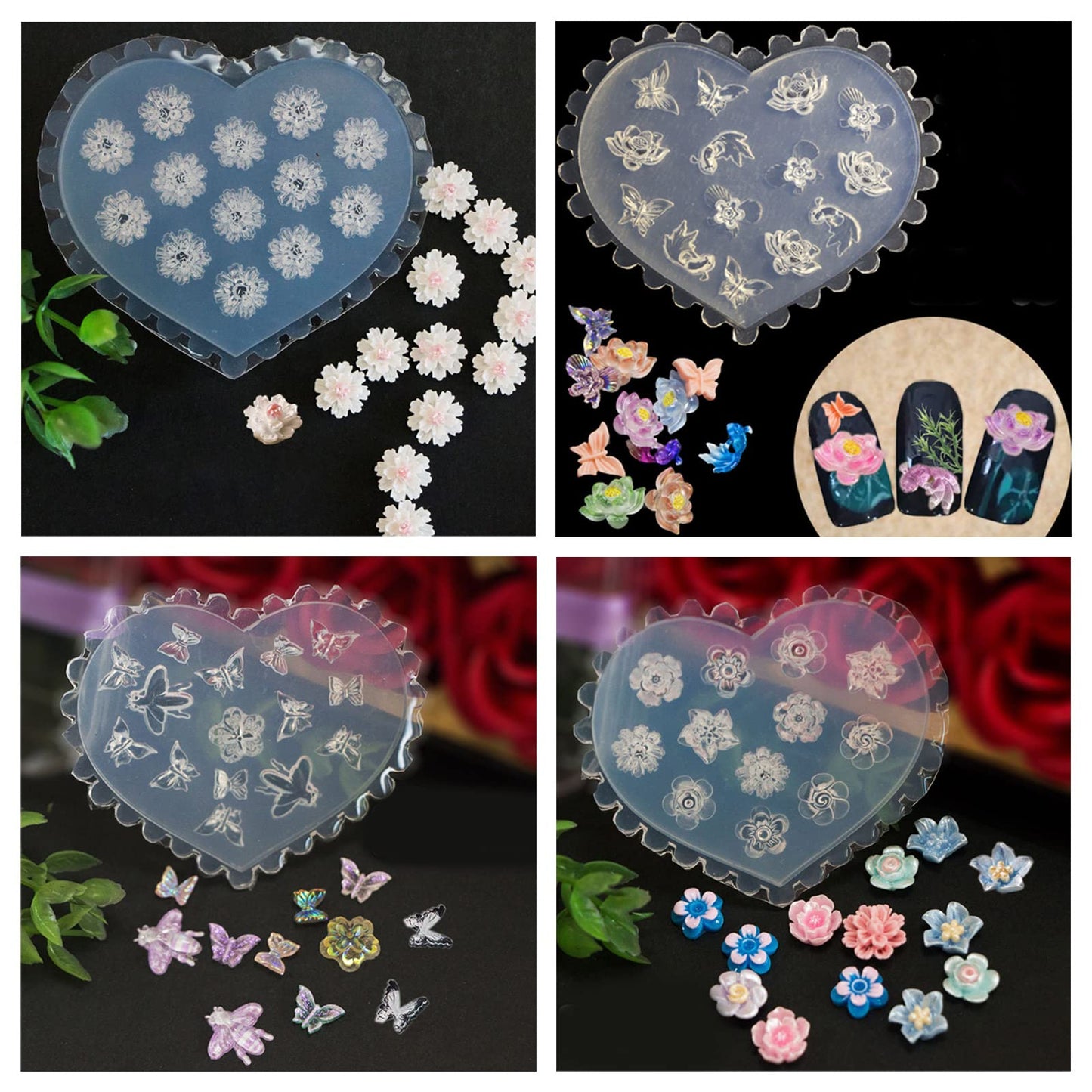 5PCS Flowers Silicone Nail Art Decortive Design 3D Silicone Mold for Nail Art Decorations