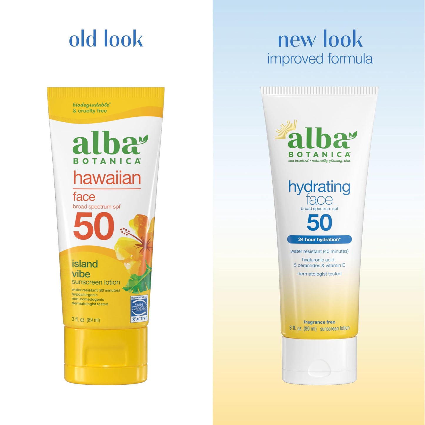 Alba Botanica Hydrating Face Sunscreen Lotion, SPF 50 Broad Spectrum Protection, 24 Hour Hydration, Water Resistant (40 minutes), Fragrance Free, Oxybenzone-Free, 3 Fl. Oz