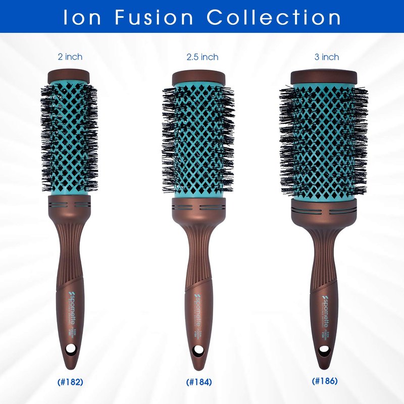 Spornette Ion Fusion Ceramic Round Brush for Blow Drying - Round Hair Brush for Blow Outs, Volume & Curling - Ion Bristles Help to Smooth Hair and Eliminate Frizz & Static (2.5 Inch)