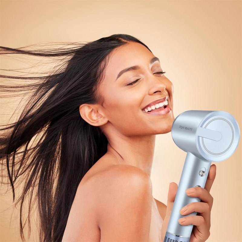 Ionic Hair Dryer - 200 Million Negative Ions for Fast Drying | Low Noise Travel Hairdryer (Silver Blue)