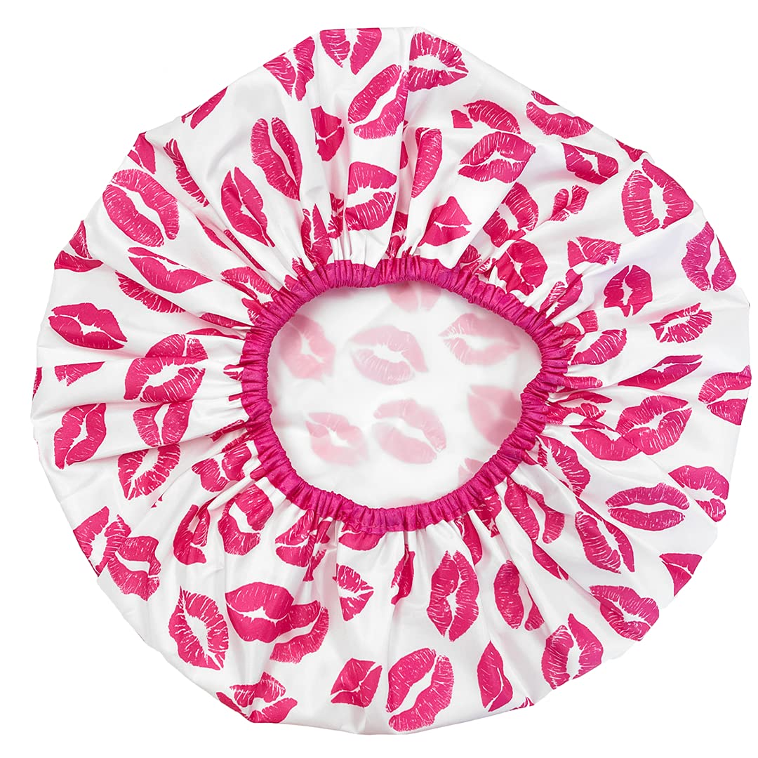 Reusable Shower Cap & Bath Cap & Lined, Oversized Waterproof Shower Caps Large Designed for all Hair Lengths with PEVA Lining & Elastic Band Stretch Hem Hair Hat - Fashionista Deco Dots