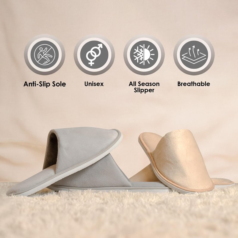 Modlux Spa Slippers 6-12 Pairs, Unisex Disposable Slippers Closed Toe Washable, Reusable, Bridal, Indoor, House, Bathroom, Bedroom, Hotel, For Guest (Grey and Beige, 12 Pairs)