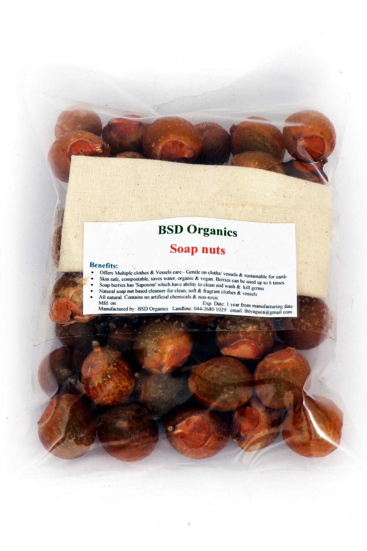 BSD Organics Soap Nuts (Reetha, Areetha, kunkudukaialu) - 200 Grams (Free Pouch)(0.44 Pounds)
