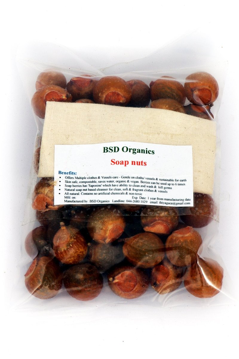 BSD Organics Soap Nuts (Reetha, Areetha, kunkudukaialu) - 200 Grams (Free Pouch)(0.44 Pounds)