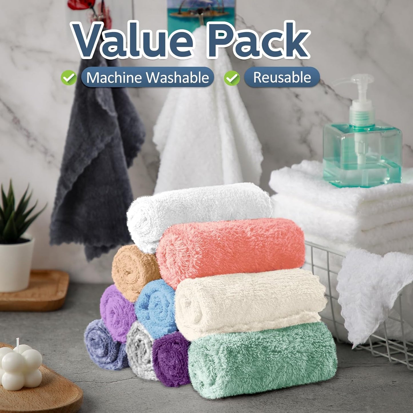 Ultra Soft Microfiber Washcloths - 100 Pack Quick Dry & Absorbent 12x12 Inch Face Towels for Sensitive Skin | Reusable Spa Cloths (Multicolor)