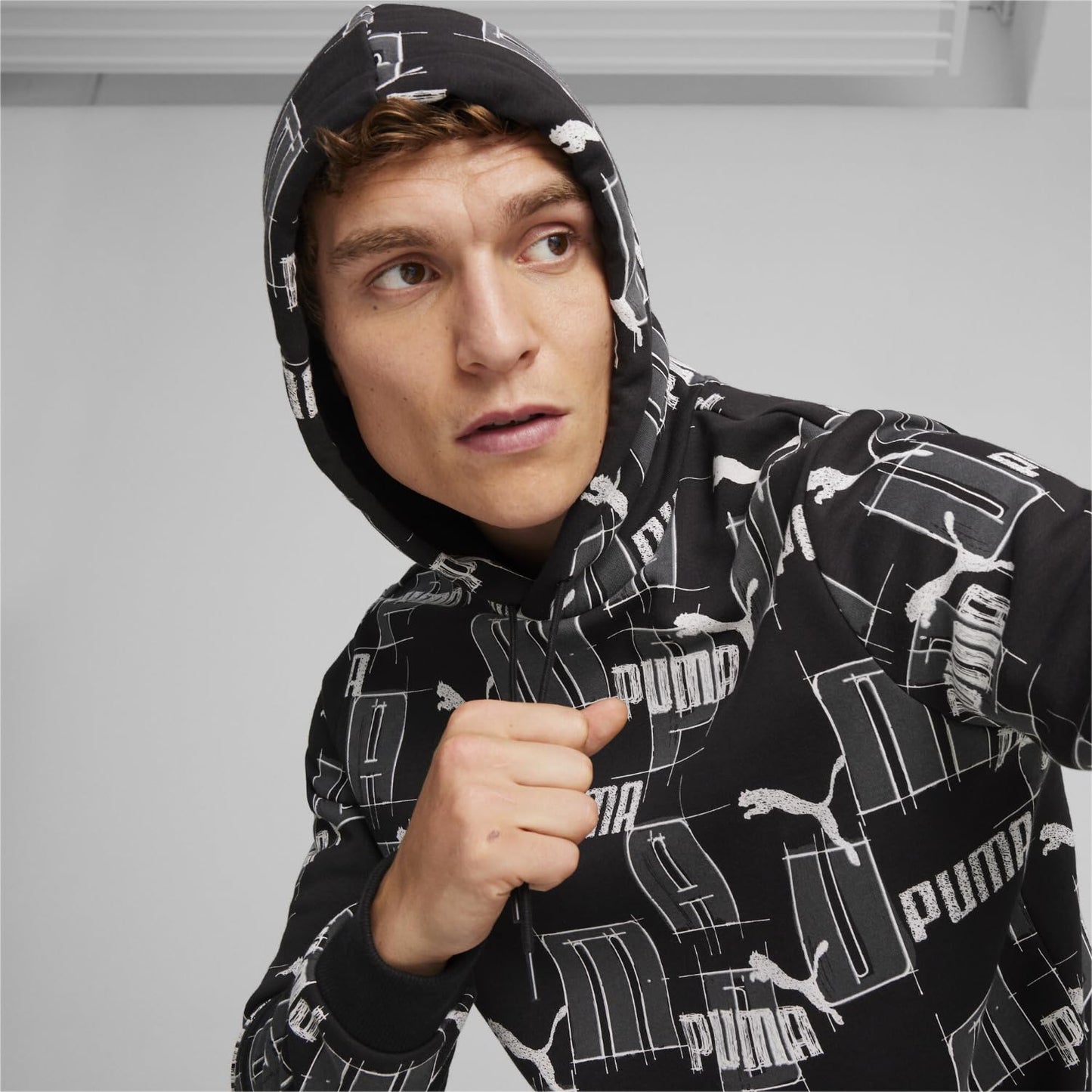 PUMA Men's Essentials Logo Fleece Hoodie (Available in Big & Tall), Black-SS24 All Over Print