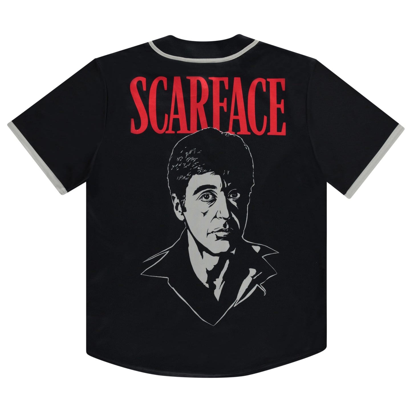 Scarface Tony Montana Men's Jersey - Mesh Button Down Baseball Jersey Movie Retro Fashion Top (Black, Large)