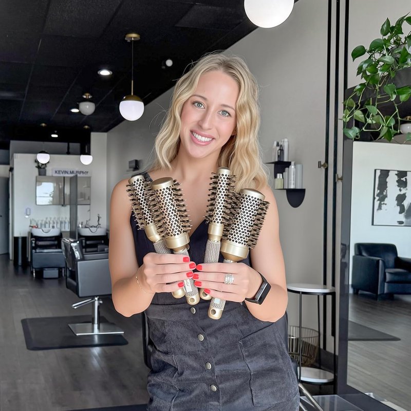Nano Thermal Ceramic Round Hair Brush - Ionic Tech & Boar Bristles | 2 Pack for Styling & Curling