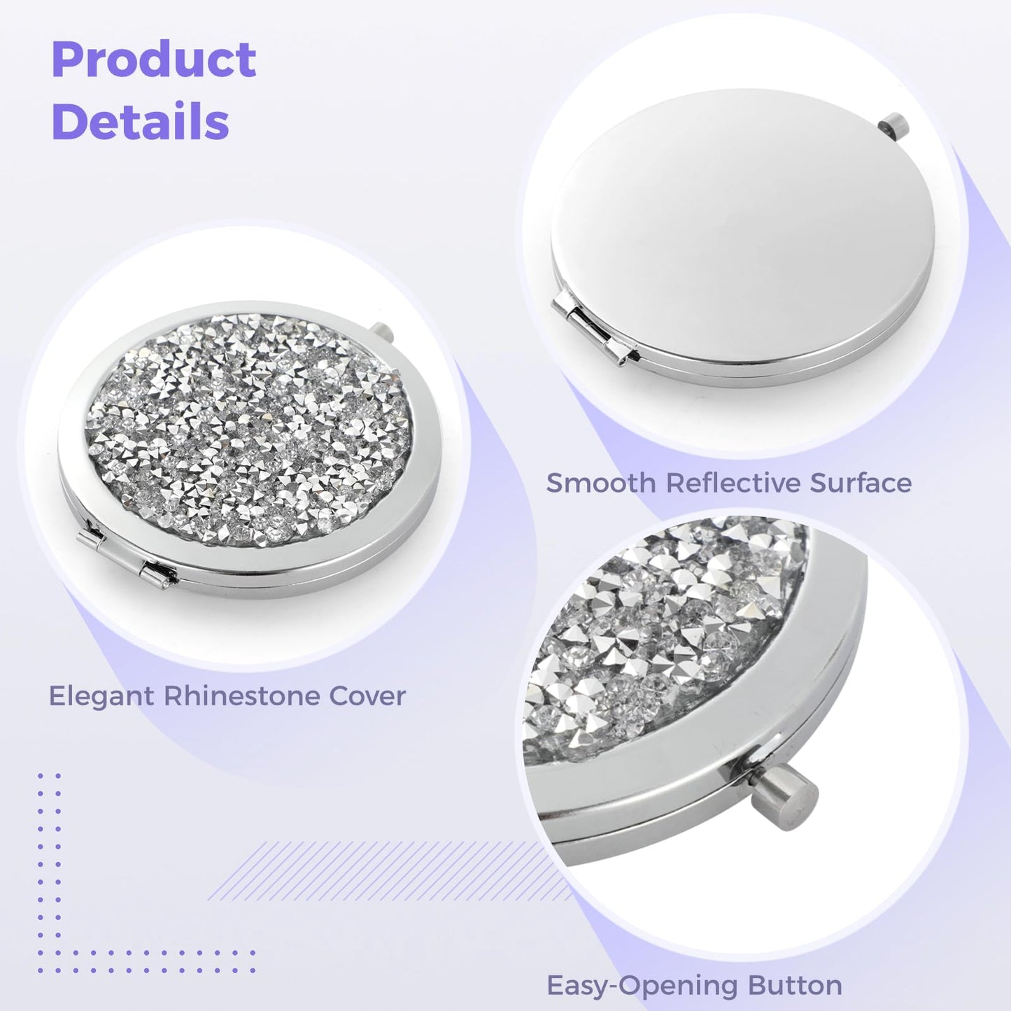 Varku 8PCS Magnifying Compact Mirrors, Pocket Travel Mirror with Magnification for Purse, Bridesmaid Mirrors Wedding Cosmetic Mirror, Mini Folding Mirror Handheld Makeup Mirror