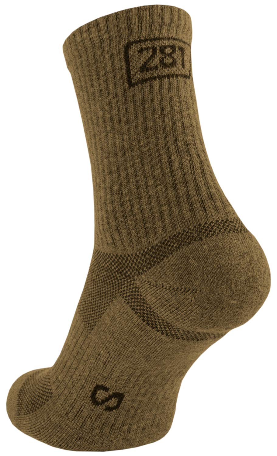 281Z Military Cotton Micro Crew Boot Socks - Cushioned Sole - Moisture Wicking - Odor Resistant - Hiking Trekking Outdoor (Coyote Brown Large 4 Pairs Pack)