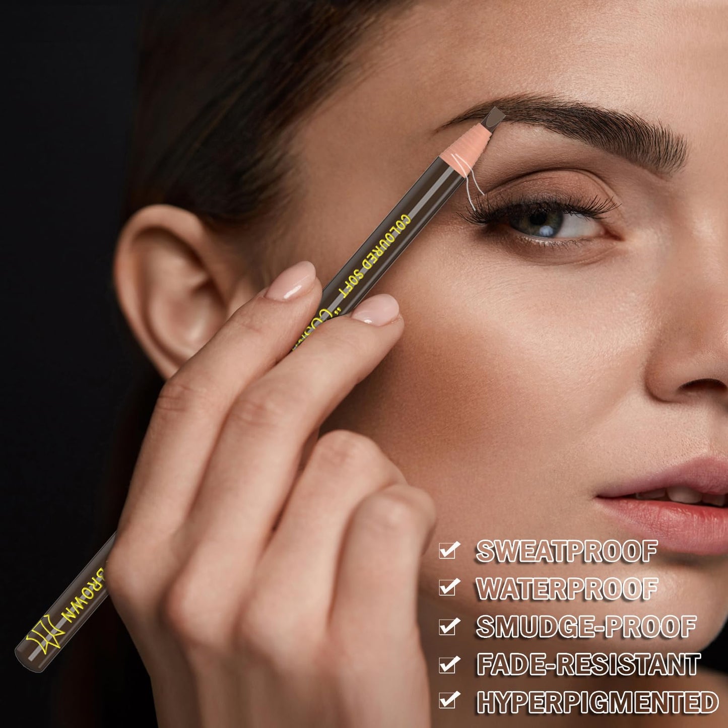 KAIQIKAIXI 6Pcs Dark Brown Waterproof Eyebrow Pencils Makeup Set For Marking, Filling And Outlining, Tattoo Makeup And Microblading Supplies Kit-Hard Refills Are Easy To Color (Dark Brown)