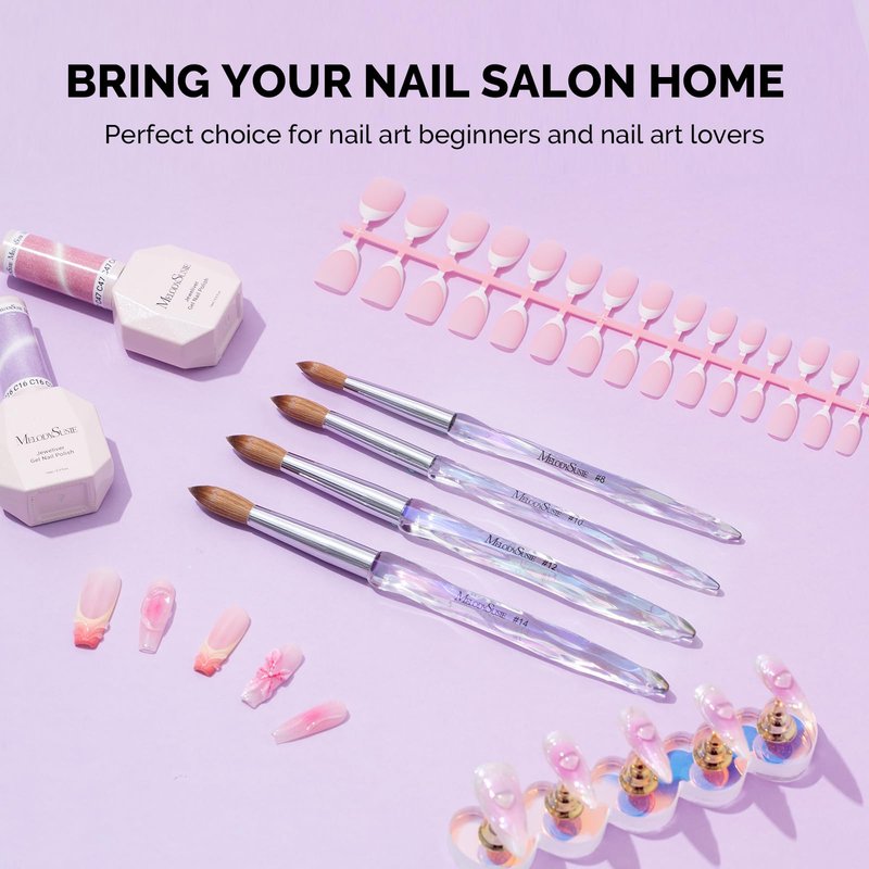MelodySusie Kolinsky Acrylic Nail Brush, 100% Pure Kolinsky Hair, Professional Nail Brush for Acrylic Powder Nail Extension and 3D Nail Carving, for DIY Home Salon, Size 8