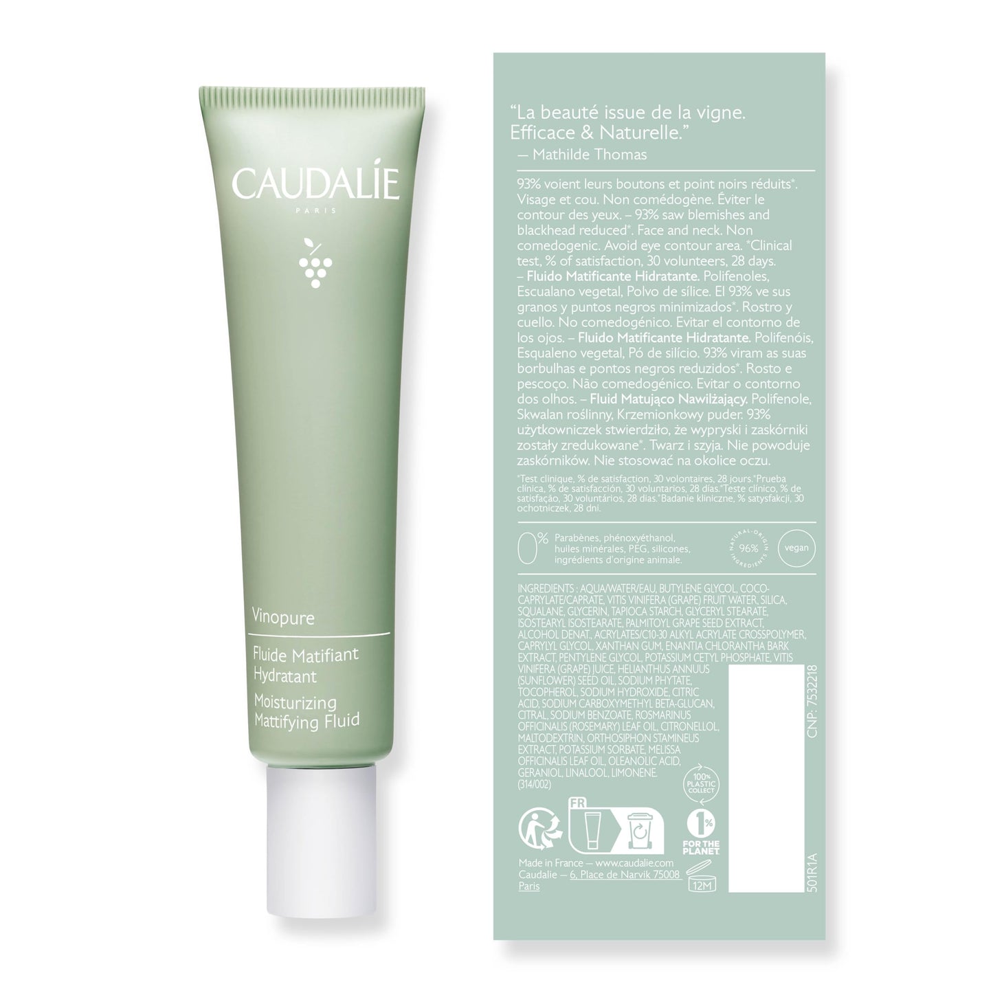 Caudalie Vinopure Oil Control Moisturizer, Hydrating & Mattifying Moisturizer - 40 mL