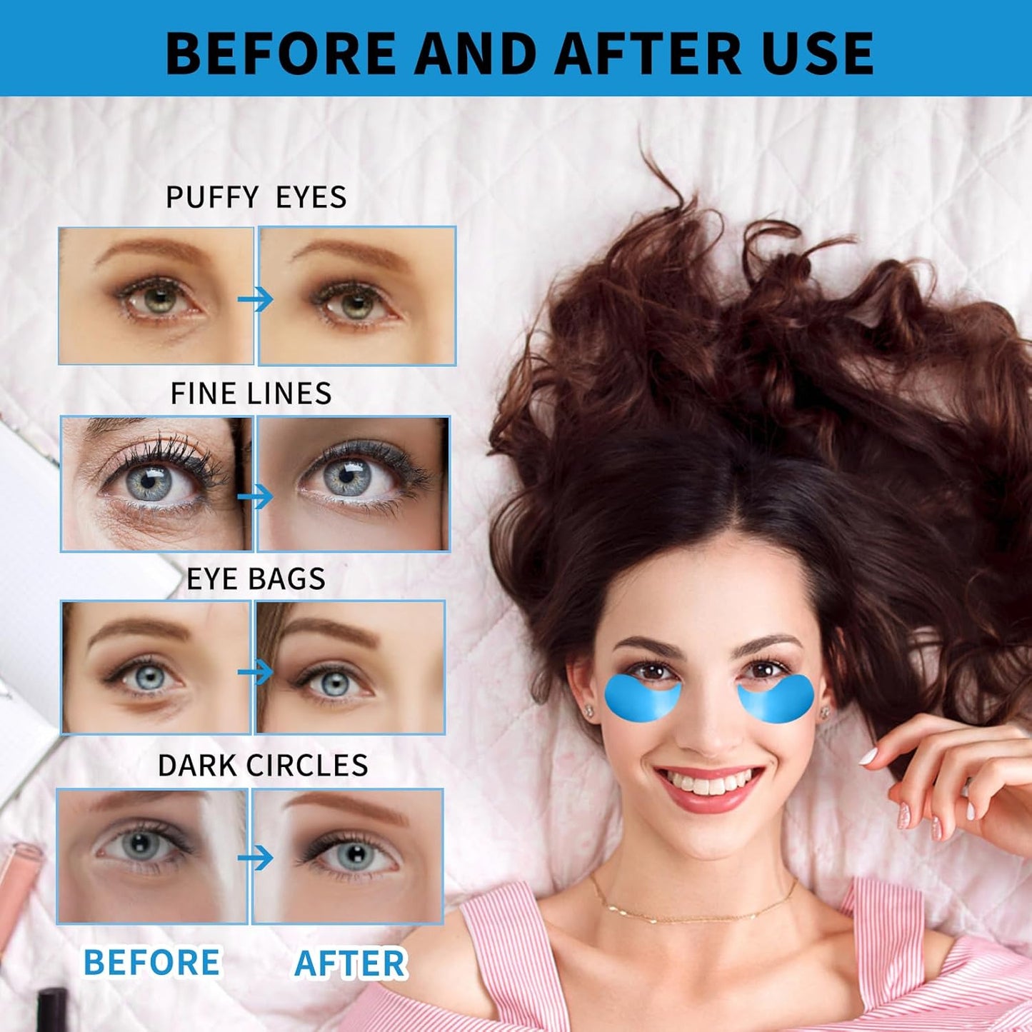 24K Gold Eye Masks for Dark Circles and Puffiness 70PCS, Under Eye Patches Gel Pads for Puffy Eyes Treatment w/Collagen, Caffeine, Peptides for Eye Bags Treatment, Gel Eye Mask Skincare