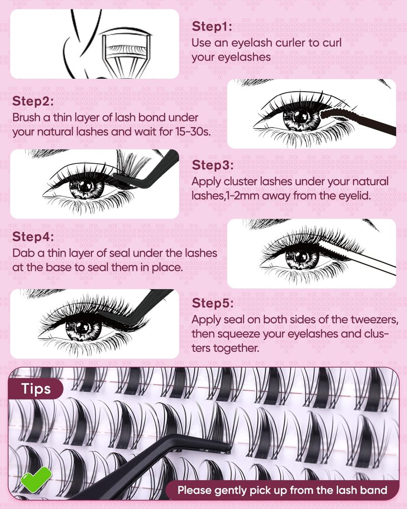 OKAYLOVE Manga Lash Clusters Kit with Spikes, LIRA 8-18mm DIY Cluster Eyelash Extensions Kit, 140pcs CC Curl Clear Band Individual Lashes with Lash Bond and Seal, Remover, Lash Tweezers