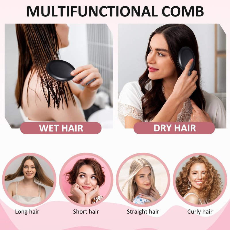 20 Pack Small Wet Hair Brushes, Nylon and Natural Boar Bristles Hair Brush Portable Travel Detangling Brush Mini Air Cushion Brush Pocket Paddle Hair Brush Scalp Massage Hair Brushes for Women - Black
