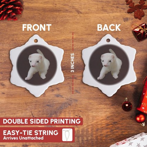 3dRose LLC Baby Albino Ferret 3-Inch Snowflake Porcelain Ornament
