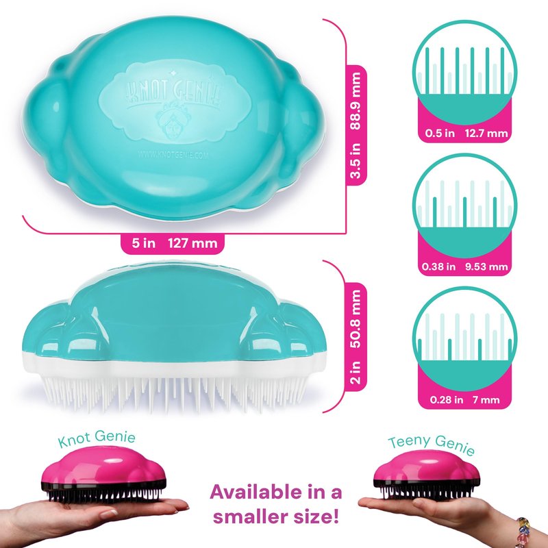 Knot Genie Detangling Hair Brush for Kids (Petal Pink) | Original Full Size | Perfect for Curly Hair, Gently Separate Tangles, Leaves Hair Smooth & Shiny | The Pain Free Knot Detangler