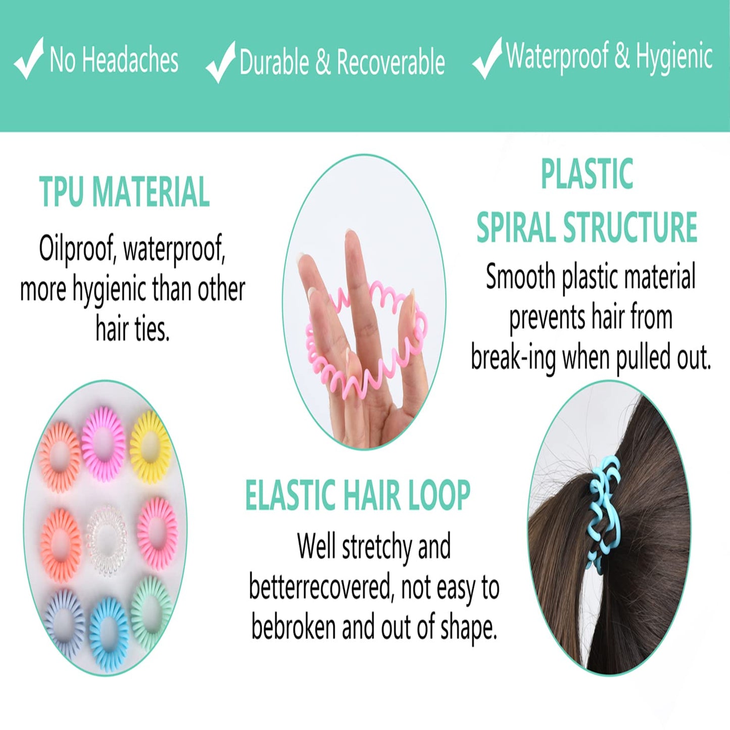 Hair Ties, 17 Pack Spiral Coils for Thick and Thin Hair - No Crease Ponytail Holders for Women and Children