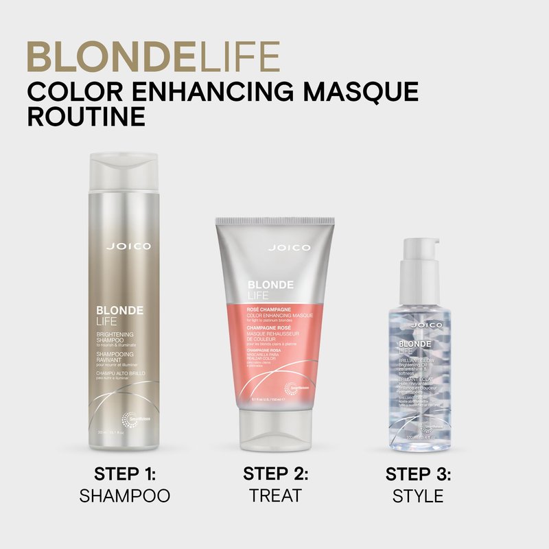 Joico Blonde Life Color Enhancing Masque | For Blonde Hair | Color Depositing Treatment | Maintain Unique Blonde Tones | Fortified With Monoi & Tamanu Oil | Rose Champagne| 5.1 Fl Oz