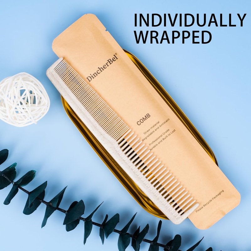 Hair Combs Bulk, Disposable Wheat Straw Combs Individually Wrapped Combs for Hotel, Travel, Airbnb, Charity, Church, Homeless (Pack of 100)