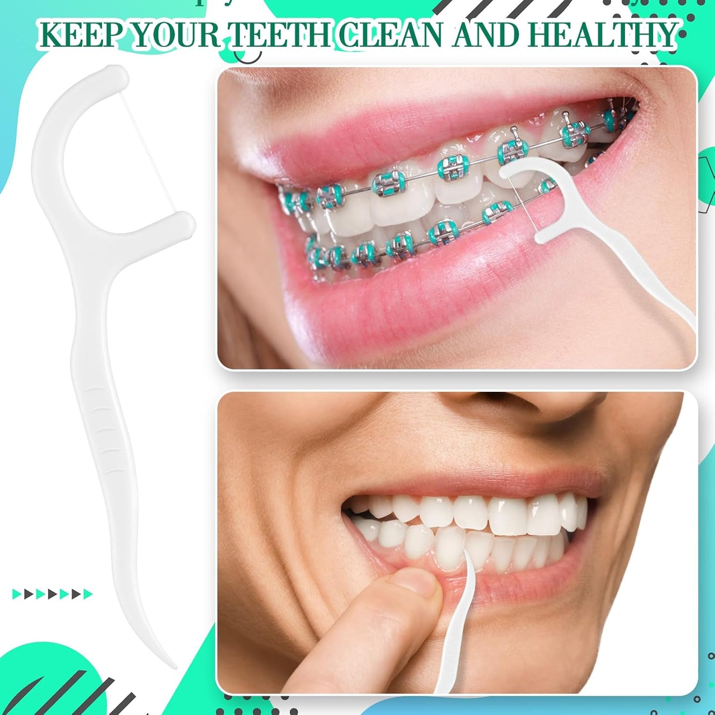 Baderke 200 Count Floss Picks Bulk Non Breakable Tooth Picks Flosser Dental Floss Sticks for Adults Teeth Cleaning Dental Flossers for Family Pack Travel(Light Green)