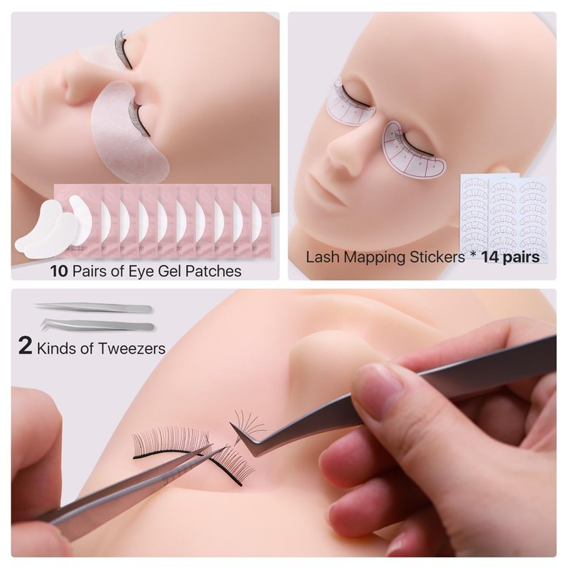 Vznffur Lash Extension kit for Beginners, Eyelash Extension Kit with Mannequin Head, Lash Starter Kit with Everything Eyelash Glue USB Fan Cosmetology Esthetician Supplies for Practice Training