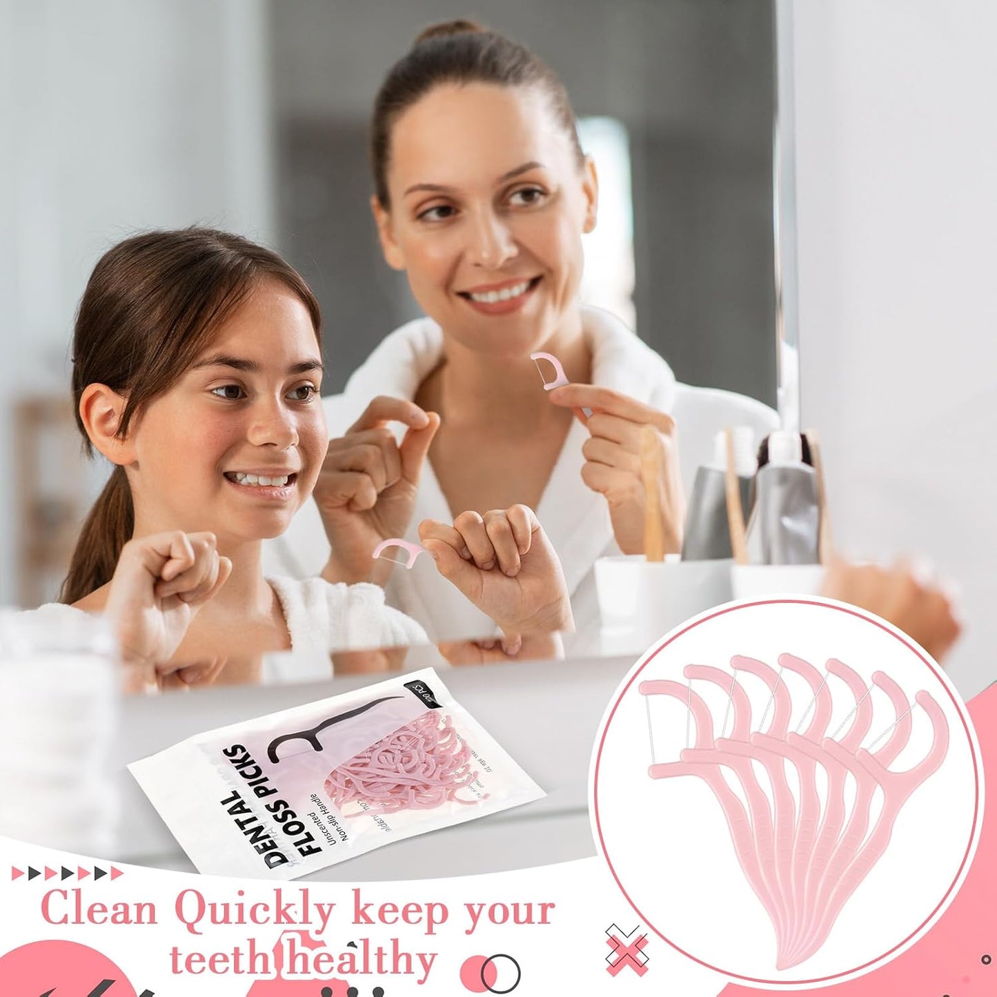 Baderke 200 Count Floss Picks Bulk Non Breakable Tooth Picks Flosser Dental Floss Sticks for Adults Teeth Cleaning Dental Flossers for Family Pack Travel(Light Green)