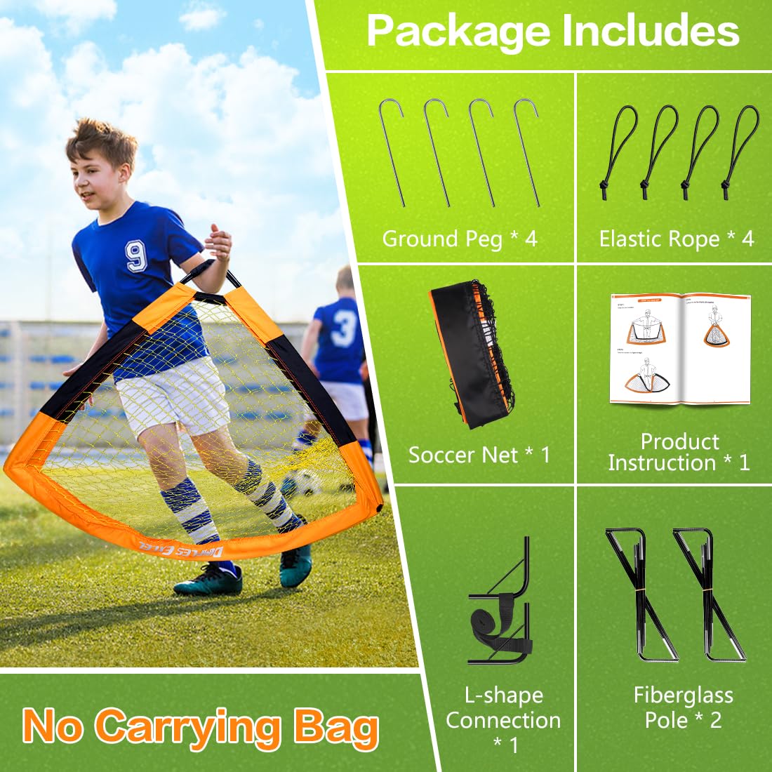 Dimples Excel Soccer Goals Kids Net for Backyard 7x5, 5x3.6, 4x3, 3x2.2 FT