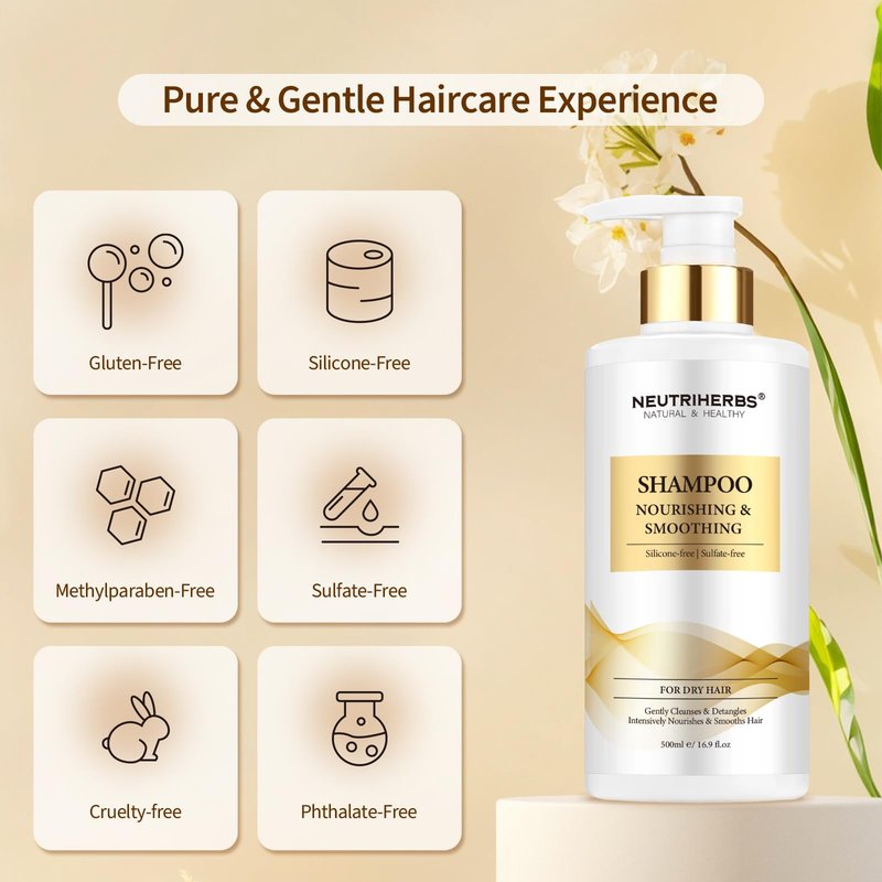 Neutriherbs Shampoo For Dry, Frizzy,Furious and Split Hair, Nourish, Smooth Hair Wash With Essential Oil - 16.9 Fl Oz