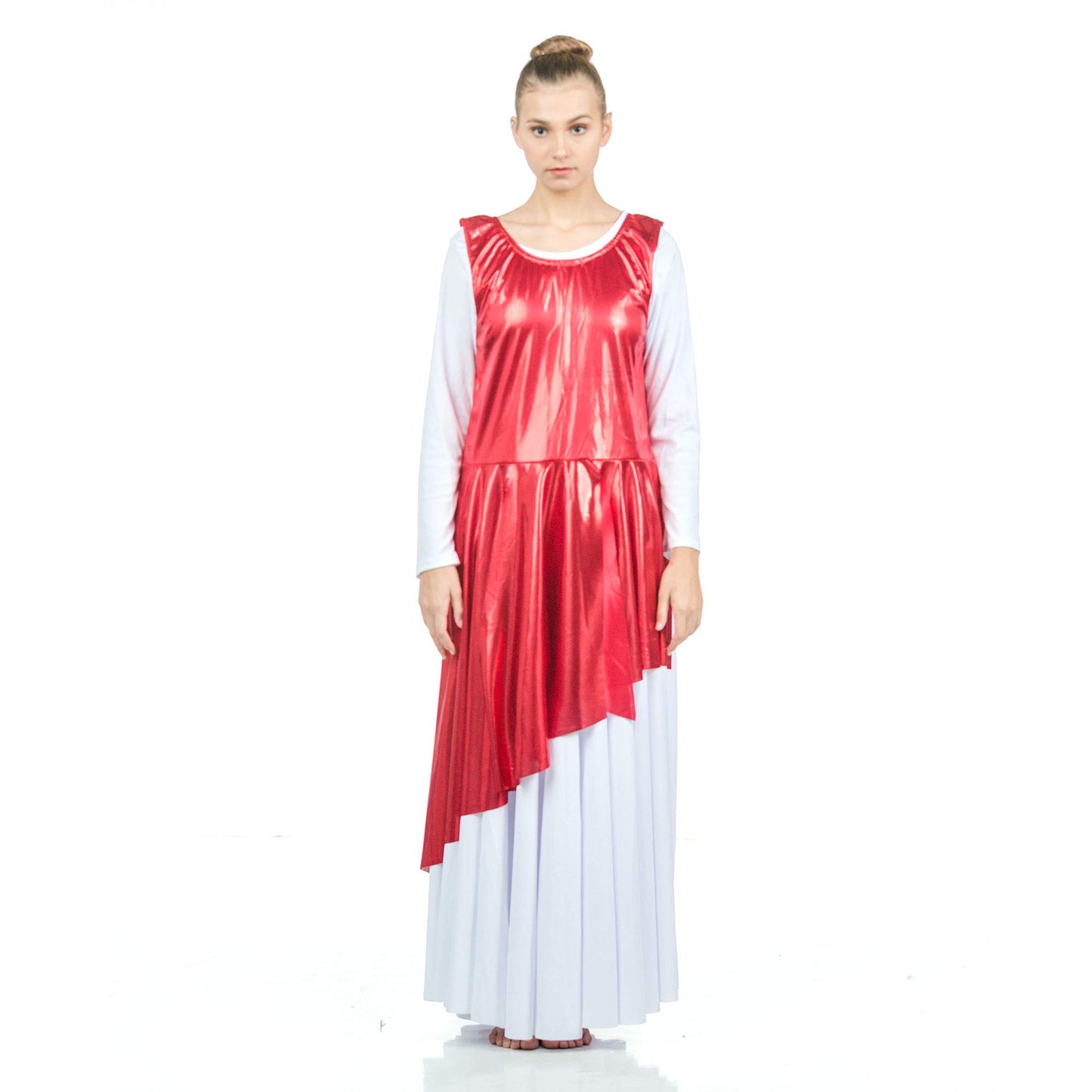 Danzcue Asymmetrical Metallic Praise Dance Tunic, Scarlet, S-M-Adult