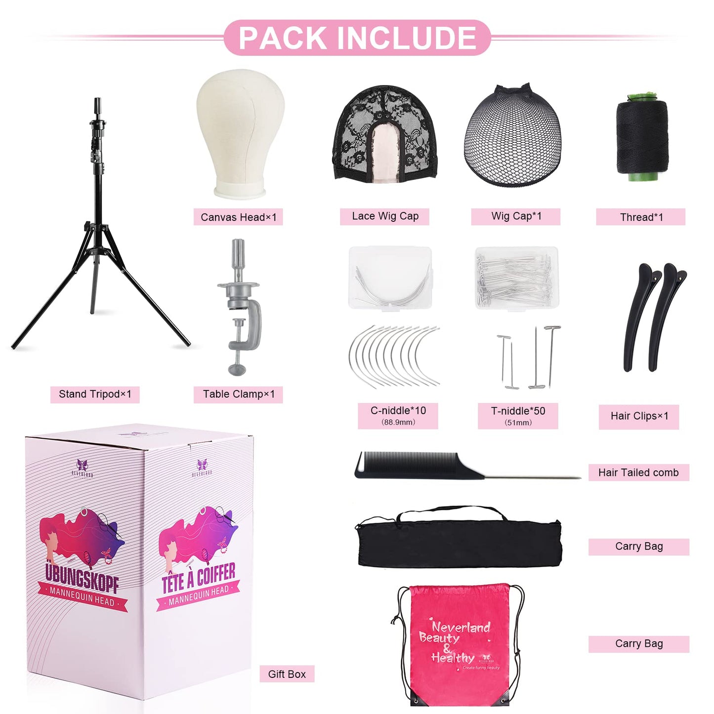 23In Wig Stand Wig Head with Tripod, Wig Head Stand Mannequin Head(White)