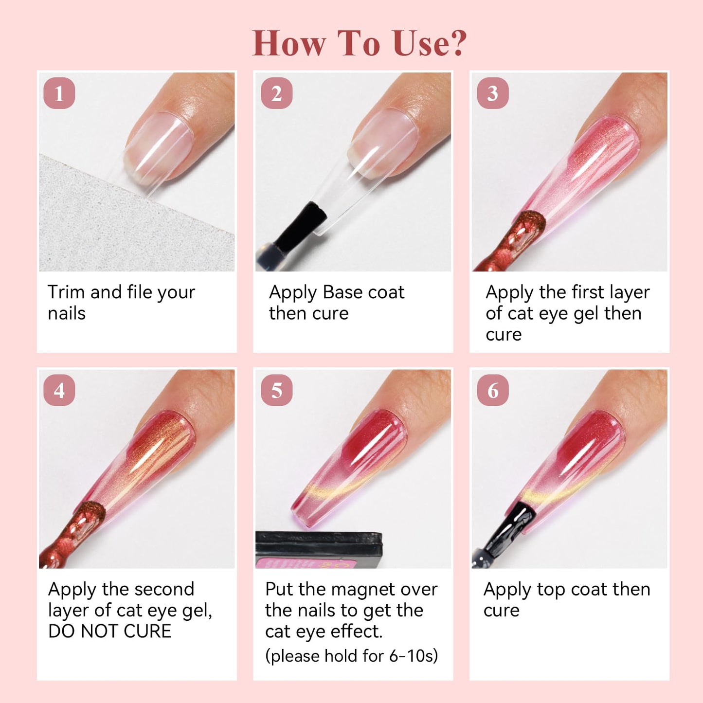 Bevimee Cat Eye Gel Nail Polish Set-10 Colors with Magnet Cats Eye Gel Polish Silver Pink Blue Jelly Glass Effect Crystal Glitter Cateye UV Kit Home Manicure DIY Nail Art